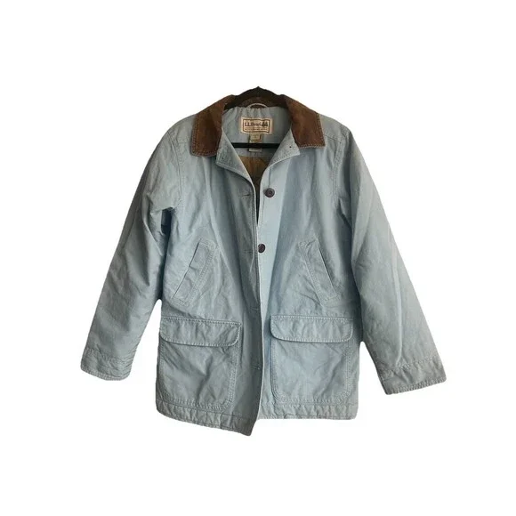 Vintage LL Bean Baby Blue Quilted Lined Barn Chore Coat Canvas Field Jacket M - Picture 1 of 11